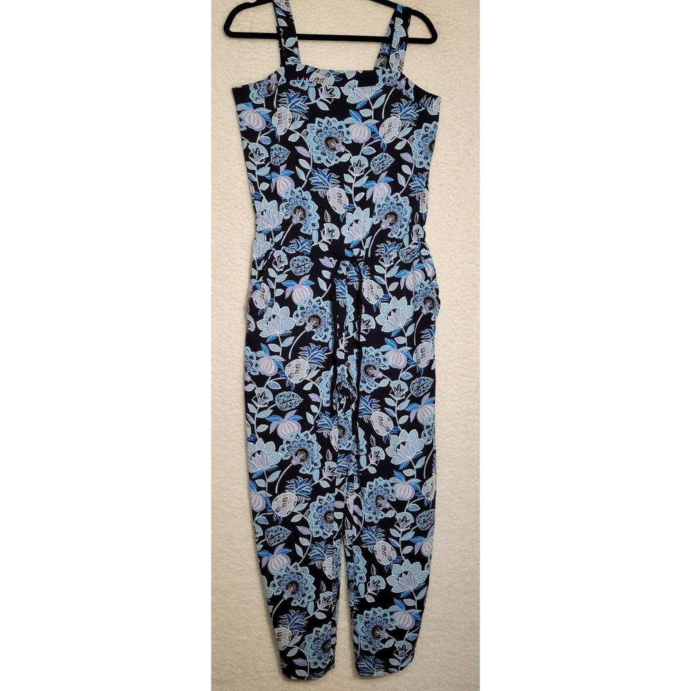 Loft Women's Jumpsuit Size 4 Floral Navy Blue 100% Rayon Sleeveless Zip‎ 0586